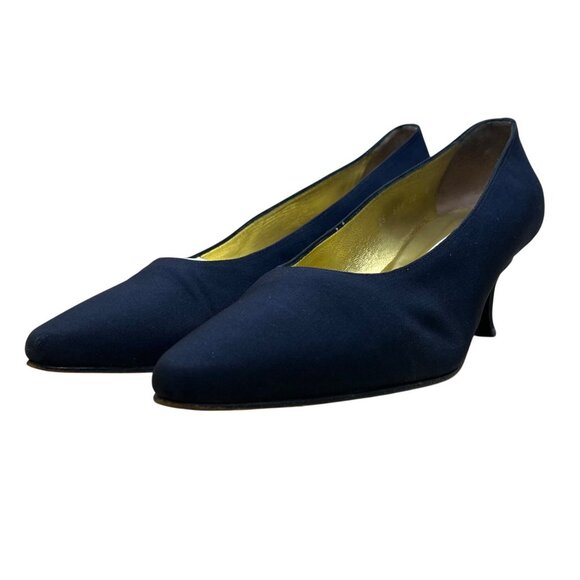Pancaldi Women’s Navy Arianna Fabric Pointed-Toe Low Heels Pumps Size 10B - Picture 3 of 9